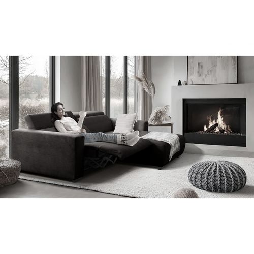 Canapé D'angle Avec Relax Électrique En Velours Cotelé Revano, Noir, Angle Droit