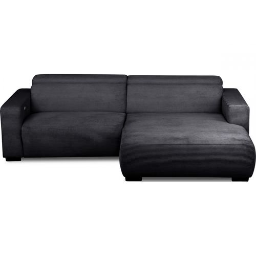 Canapé D'angle Avec Relax Électrique En Velours Cotelé Revano, Noir, Angle Droit