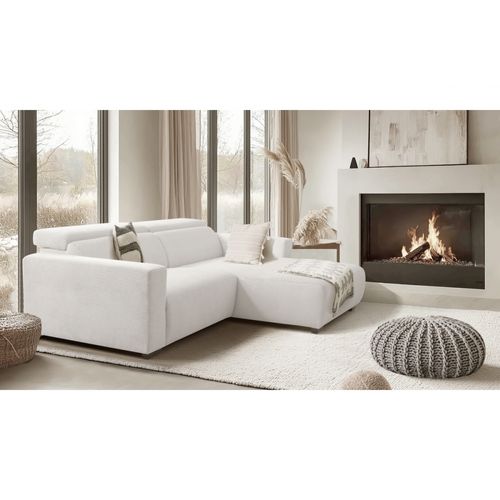 Canapé D'angle Avec Relax Électrique En Velours Cotelé Revano, Ivoire, Angle Droit