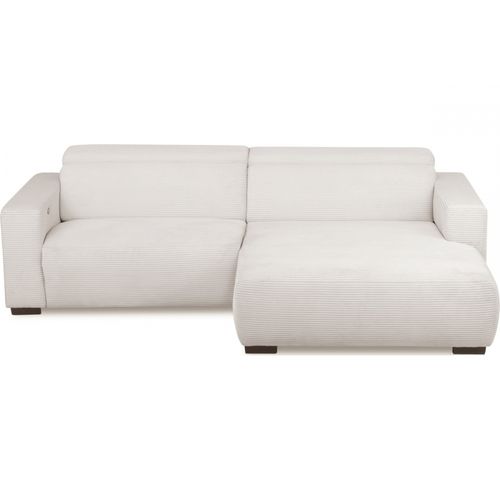 Canapé D'angle Avec Relax Électrique En Velours Cotelé Revano, Ivoire, Angle Droit