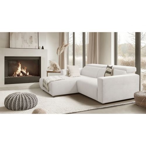 Canapé D'angle Avec Relax Électrique , Velours Côtelé Revano, Ivoire, Angle Gauche