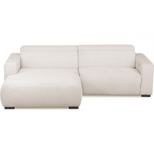 Canapé D'angle Avec Relax Électrique , Velours Côtelé Revano, Ivoire, Angle Gauche