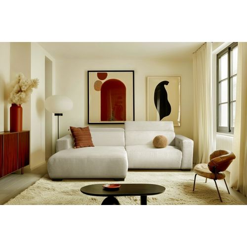 Canapé D'angle Avec Relax Électrique En Velours Cotelé Revano, Beige Clair, Angle Gauche