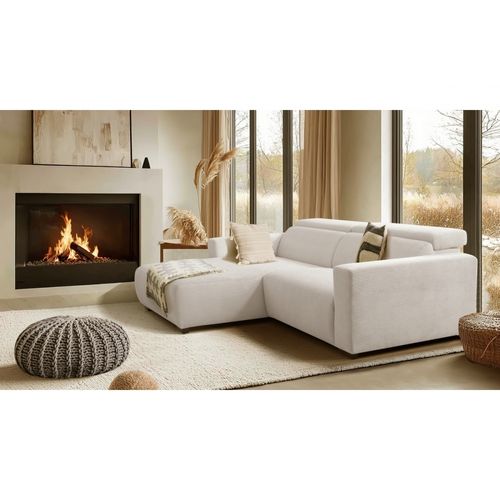 Canapé D'angle Avec Relax Électrique En Velours Cotelé Revano, Beige Clair, Angle Gauche