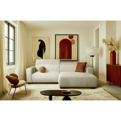 Canapé D'angle Avec Relax Électrique En Velours Cotelé Revano, Beige Clair, Angle Droit