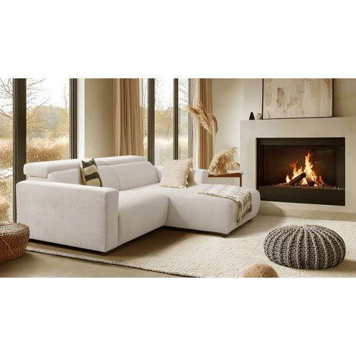 Canapé D'angle Avec Relax Électrique En Velours Cotelé Revano, Beige Clair, Angle Droit