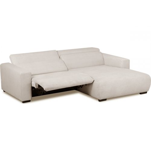 Canapé D'angle Avec Relax Électrique En Velours Cotelé Revano, Beige Clair, Angle Droit