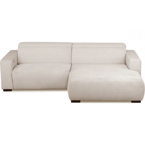 Canapé D'angle Avec Relax Électrique En Velours Cotelé Revano, Beige Clair, Angle Droit