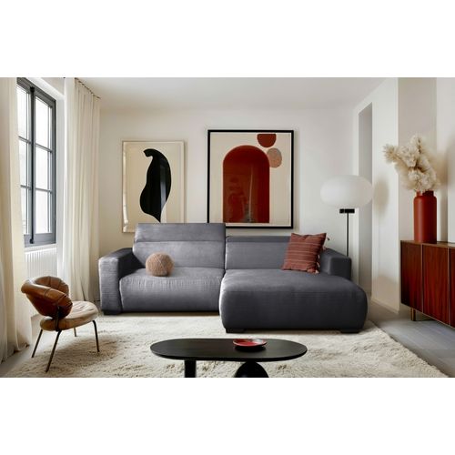 Canapé D'angle Avec Relax Électrique En Velours Cotelé Revano, Gris Foncé, Angle Droit