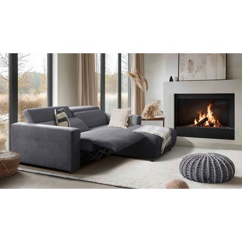 Canapé D'angle Avec Relax Électrique En Velours Cotelé Revano, Gris Foncé, Angle Droit