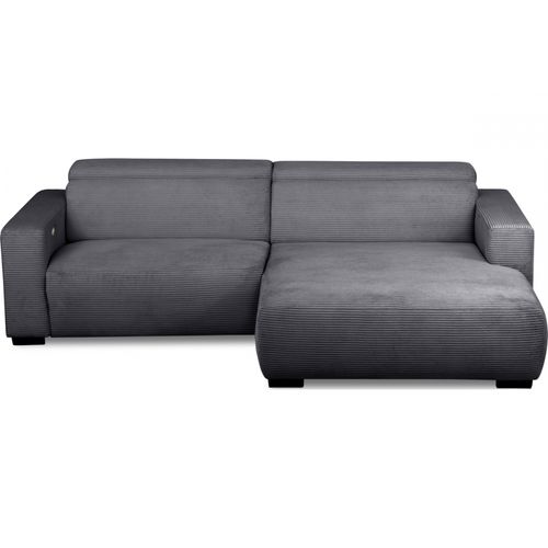 Canapé D'angle Avec Relax Électrique En Velours Cotelé Revano, Gris Foncé, Angle Droit