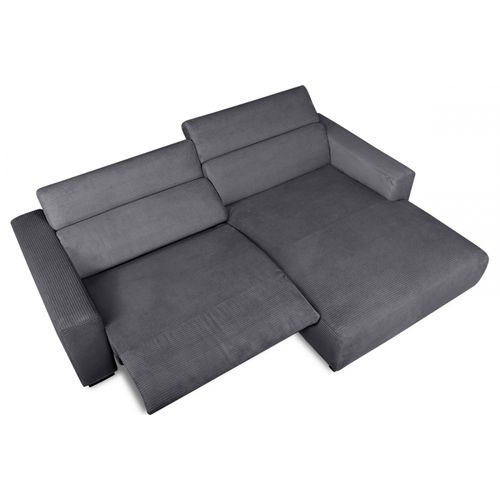 Canapé D'angle Avec Relax Électrique En Velours Cotelé Revano, Gris Foncé, Angle Droit