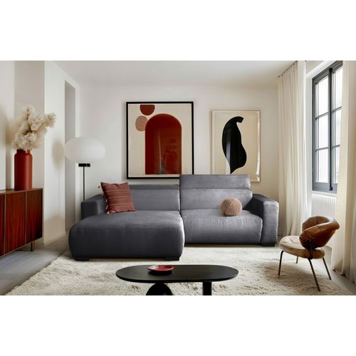 Canapé D'angle Avec Relax Électrique En Velours Cotelé Revano, Gris Foncé, Angle Gauche