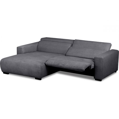 Canapé D'angle Avec Relax Électrique En Velours Cotelé Revano, Gris Foncé, Angle Gauche