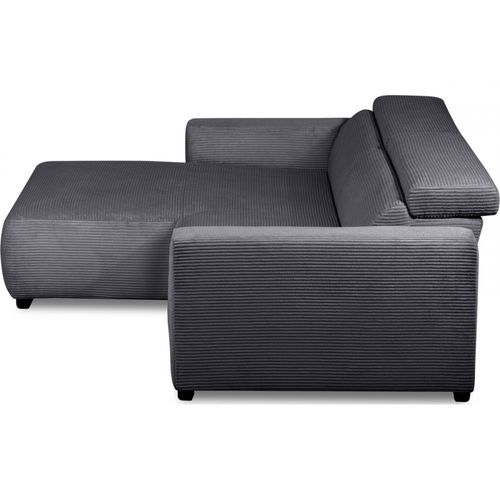 Canapé D'angle Avec Relax Électrique En Velours Cotelé Revano, Gris Foncé, Angle Gauche