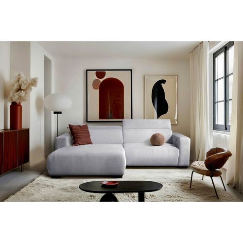 Canapé D'angle Avec Relax Électrique En Velours Cotelé Revano, Gris Clair Angle Gauche