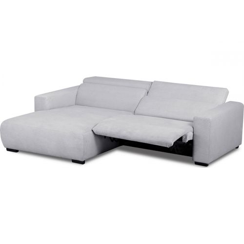 Canapé D'angle Avec Relax Électrique En Velours Cotelé Revano, Gris Clair Angle Gauche