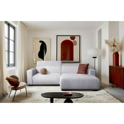 Canapé D'angle Avec Relax Électrique En Velours Cotelé Revano, Gris Clair, Angle Droit