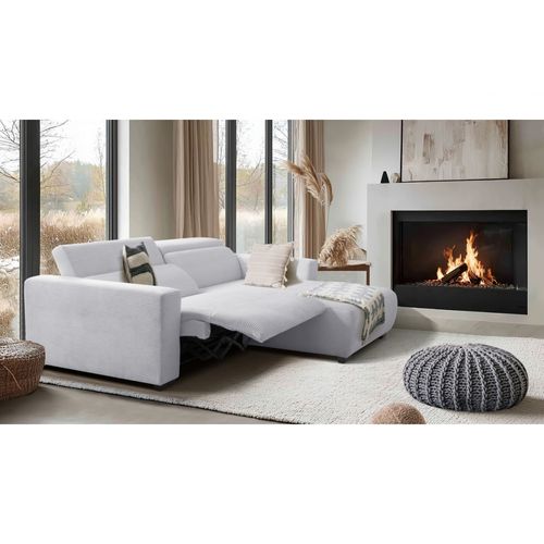 Canapé D'angle Avec Relax Électrique En Velours Cotelé Revano, Gris Clair, Angle Droit