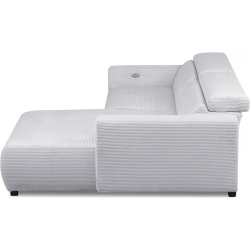 Canapé D'angle Avec Relax Électrique En Velours Cotelé Revano, Gris Clair, Angle Droit