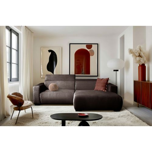 Canapé D'angle Avec Relax Électrique En Velours Cotelé Revano, Chocolat, Angle Droit