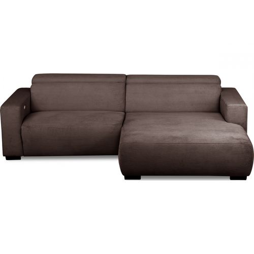 Canapé D'angle Avec Relax Électrique En Velours Cotelé Revano, Chocolat, Angle Droit