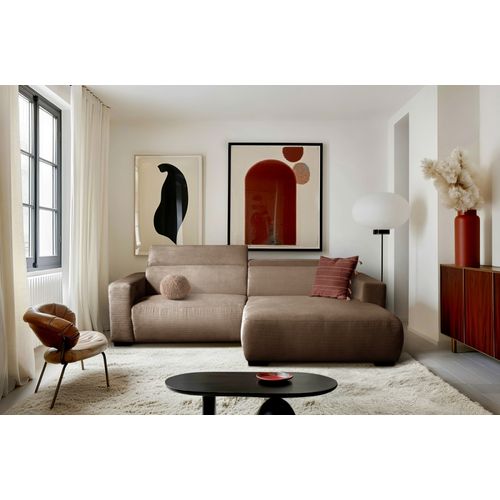 Canapé D'angle Avec Relax Électrique En Velours Cotelé Revano, Marron, Angle Droit