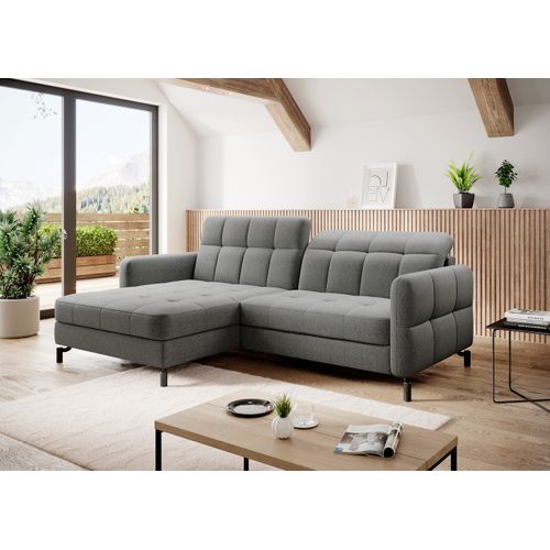 Canapé D'angle Convertible En Tissu Gris Luxe 3-4 Places Loro, Angle Gauche