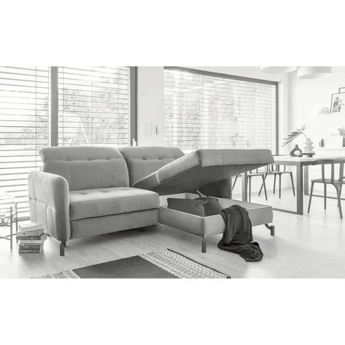 Canapé D'angle Convertible En Tissu Gris Luxe 3-4 Places Loro, Angle Gauche