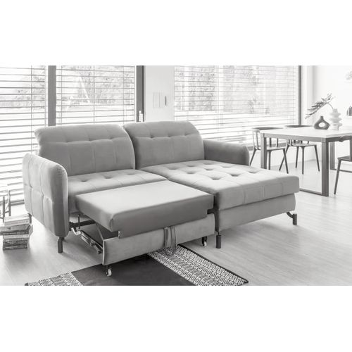 Canapé D'angle Convertible En Tissu Gris Luxe 3-4 Places Loro, Angle Gauche