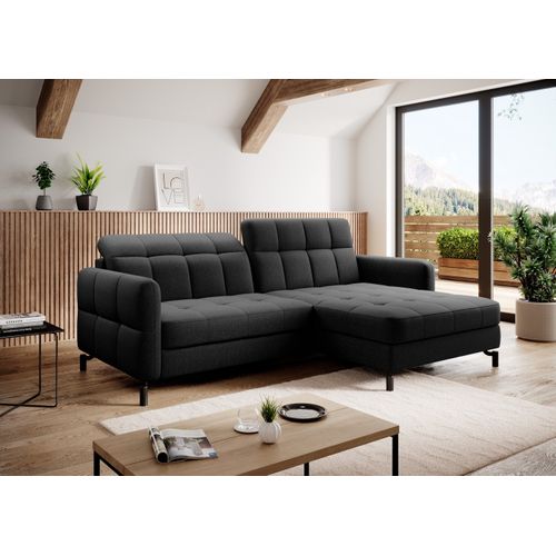 Canapé D'angle Convertible En Tissu Noir Luxe 3-4 Places Loro, Angle Droit