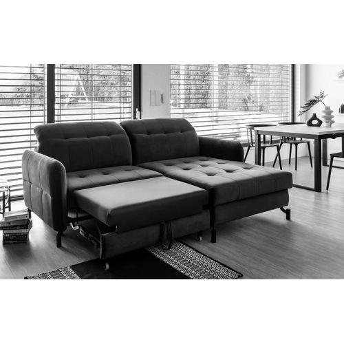 Canapé D'angle Convertible En Tissu Noir Luxe 3-4 Places Loro, Angle Droit