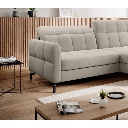 Canapé D'angle Convertible En Velours Beige Luxe 3-4 Places Loro, Angle Gauche