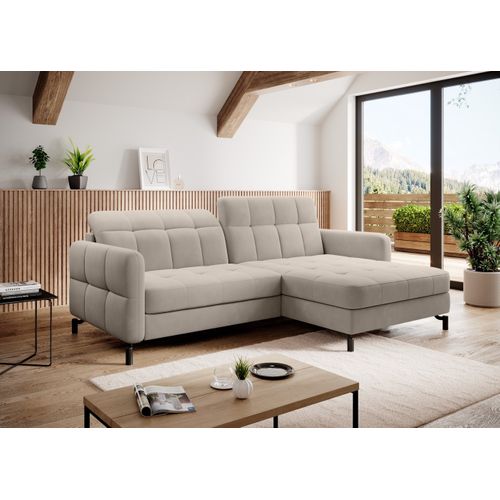 Canapé D'angle Convertible En Velours Beige Luxe 3-4 Places Loro, Angle Gauche