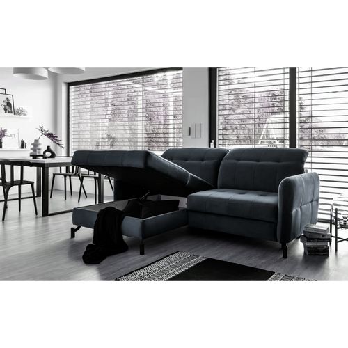 Canapé D'angle Convertible En Velours Gris Foncé Luxe 3-4 Places Loro, Angle Gauche