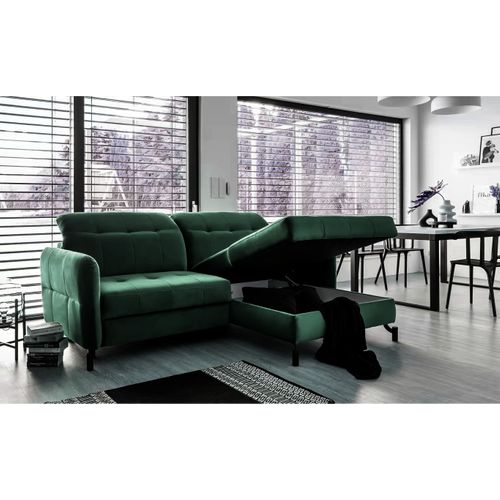 Canapé D'angle Convertible En Velours Vert Foncé Luxe 3-4 Places Loro, Angle Droit