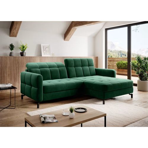 Canapé D'angle Convertible En Velours Vert Foncé Luxe 3-4 Places Loro, Angle Droit