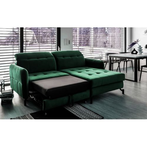 Canapé D'angle Convertible En Velours Vert Foncé Luxe 3-4 Places Loro, Angle Droit