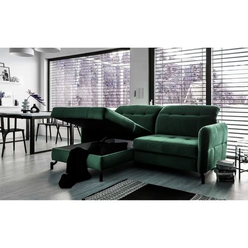 Canapé D'angle Convertible En Velours Vert Foncé Luxe 3-4 Places Loro, Angle Gauche