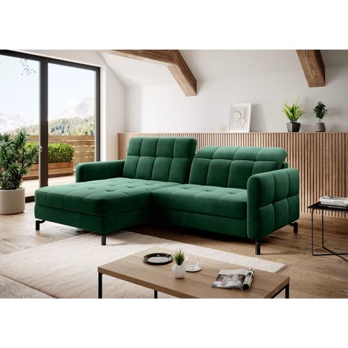 Canapé D'angle Convertible En Velours Vert Foncé Luxe 3-4 Places Loro, Angle Gauche