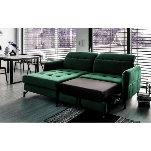Canapé D'angle Convertible En Velours Vert Foncé Luxe 3-4 Places Loro, Angle Gauche