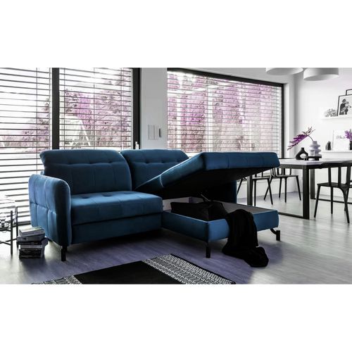 Canapé D'angle Convertible En Velours Bleu Foncé Luxe 3-4 Places Loro, Angle Droit