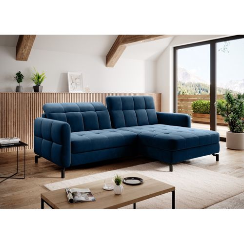 Canapé D'angle Convertible En Velours Bleu Foncé Luxe 3-4 Places Loro, Angle Droit
