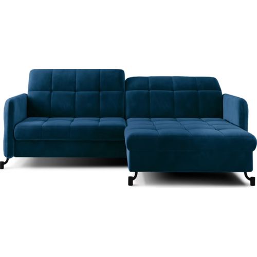 Canapé D'angle Convertible En Velours Bleu Foncé Luxe 3-4 Places Loro, Angle Droit