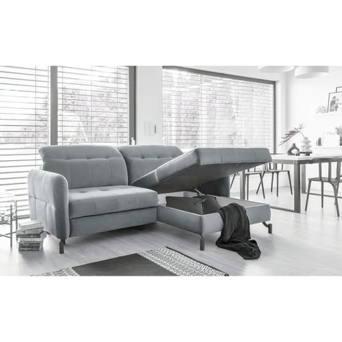 Canapé D'angle Convertible En Velours Gris Luxe 3-4 Places Loro, Angle Droit