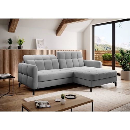 Canapé D'angle Convertible En Velours Gris Luxe 3-4 Places Loro, Angle Droit