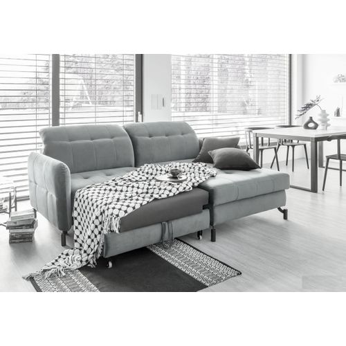 Canapé D'angle Convertible En Velours Gris Luxe 3-4 Places Loro, Angle Droit