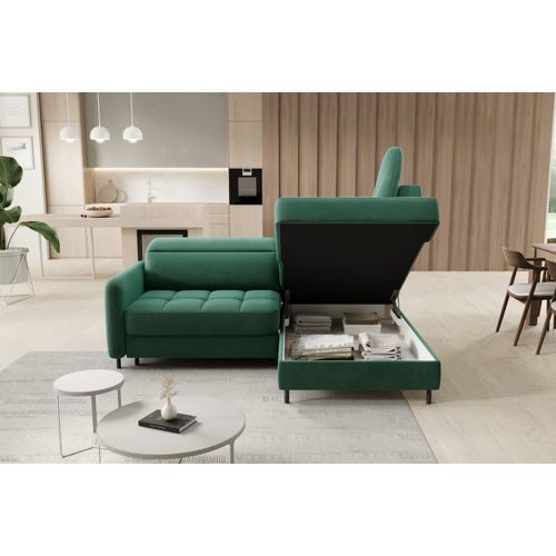 Canapé D'angle Convertible En Velours Vert Luxe 3 Places Bartoli, Angle Droit
