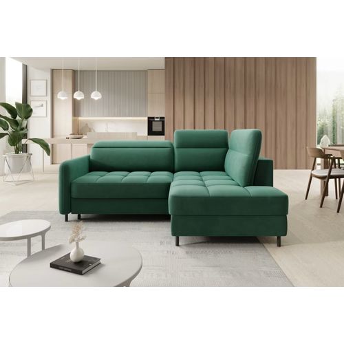 Canapé D'angle Convertible En Velours Vert Luxe 3 Places Bartoli, Angle Droit