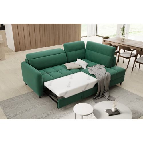 Canapé D'angle Convertible En Velours Vert Luxe 3 Places Bartoli, Angle Droit